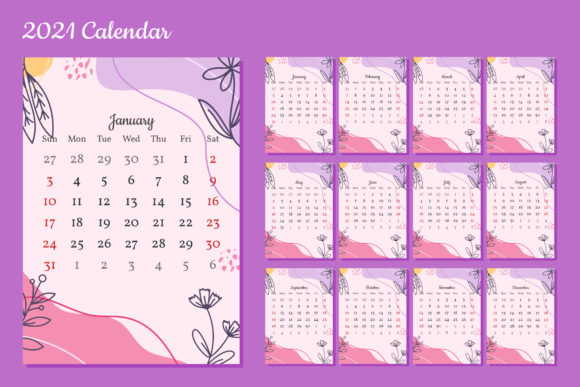 2021 Calendar Template Floral Doodle 1 Review for Graphics