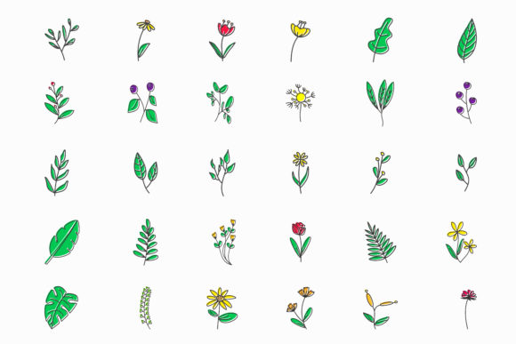 Colorful Flat with Outline Floral Doodle Review