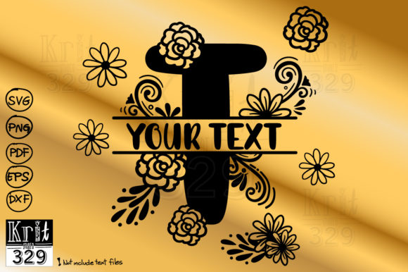 Floral Alphabet Monogram T Graphics for Crafts