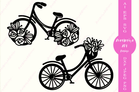 Floral Bicycle Silhouette Graphics for Crafts