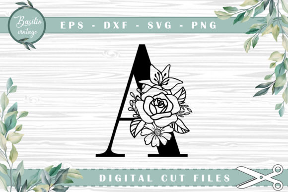 Floral Letter a Alphabet Cutting Files for Graphics and Crafts