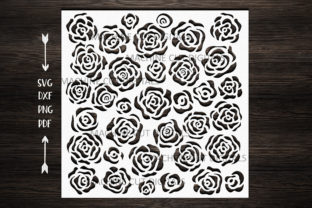 Floral Roses Square Pattern Stencil for Graphics and Crafts