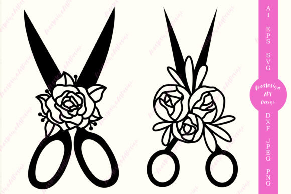 Floral Scissors Sewing Clipart for Crafts and Graphics
