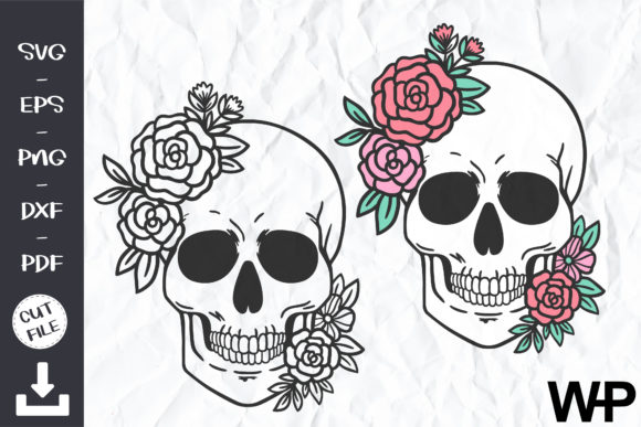 Floral Skull Clip Art: A Graphic Design Asset for Crafts and Branding