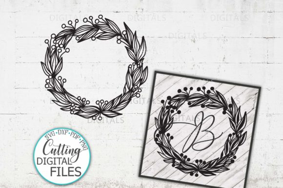 Floral Wreath Monogram Sign for Graphics and Crafts