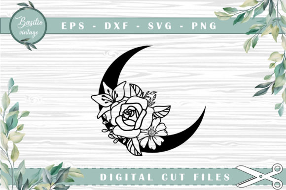 Moon Floral Cutting Files for Graphics and Crafts